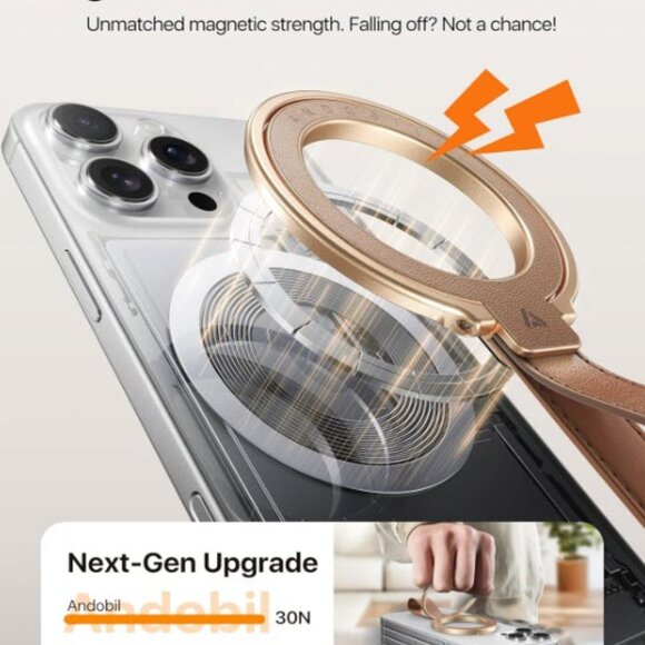 NEW Premium Leather Magnetic Phone Grip for MagSafe Adjustable Phone Ring - Picture 4 of 9